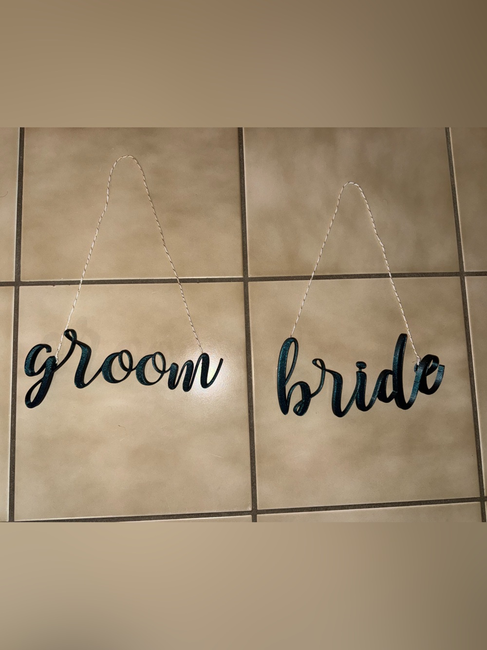 Teal 'Bride & Groom' Script Hanging Signs - Wedding Decor